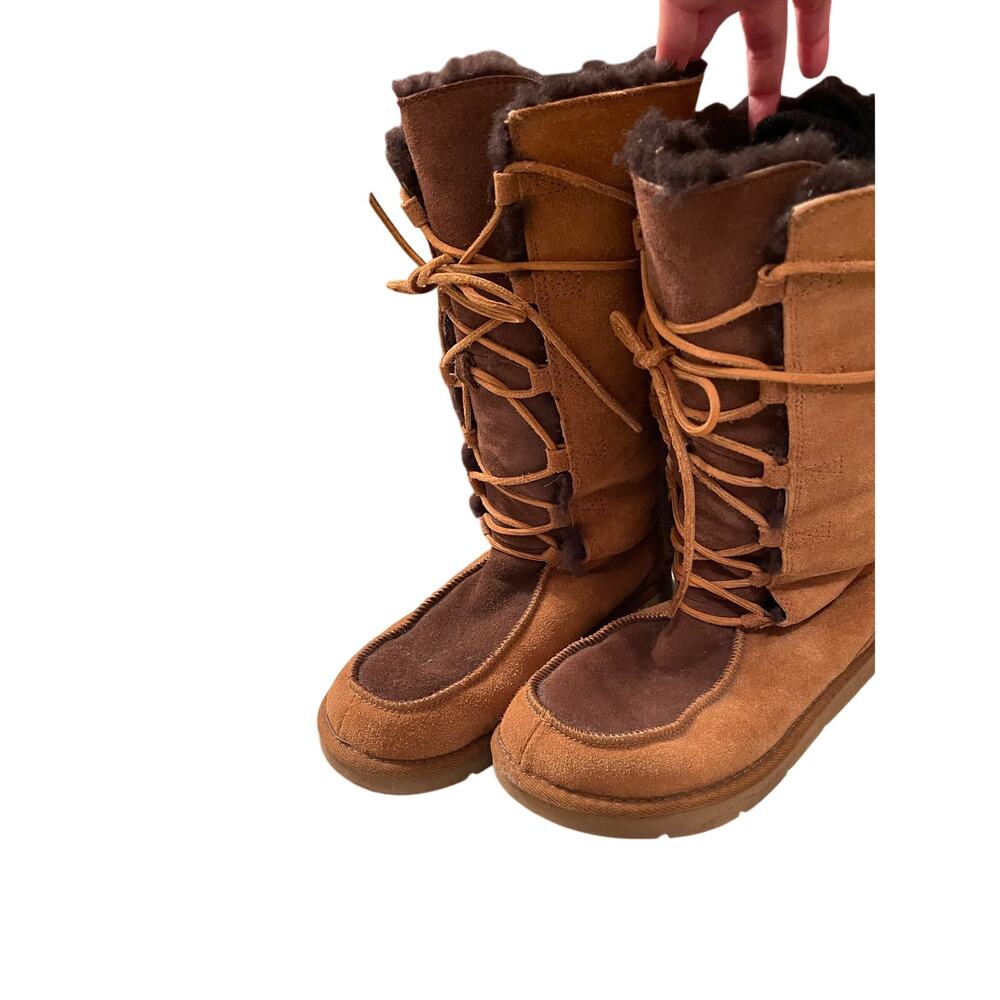 UGG Whitley Brown Suede Shearling Lace Up Boots, Size 9
